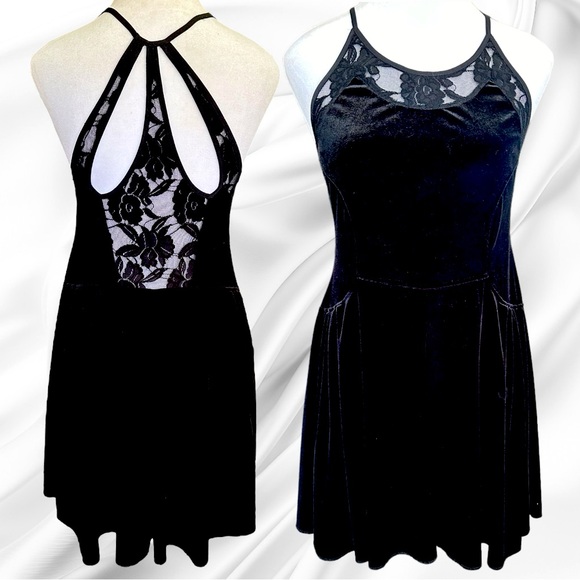 Free People Intimately Nightshade Black Velvet Lace High Low Mini Dress Size SP - Picture 5 of 11